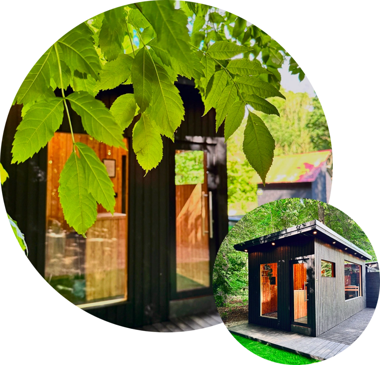 outdoor black finnish traditional sauna - book now